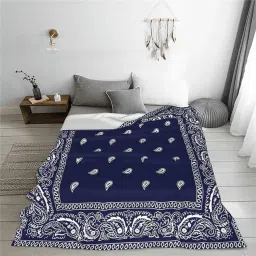 Blue Bandana Paisley Border Print Blanket Bed for Kids Boys Girls Soft Cozy Blanket for Home Bed Couch Sofa Bed Gifts image 4