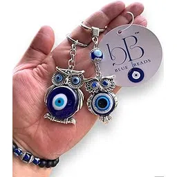 BLUE BEADS Evil Eye Owl Keychain for Protection – Turkish Nazar Amulet Key Ring with Beaded Charms | Boho Good Luck Charm for Car, Bag, Home & Office Decor-picture-26