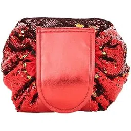 BLUE BEADS Red Mermaid Sequin Women Drawstring Cosmetic Bag Travel Storage Makeup Bag Organizer and Toiletry Pouch for Women-picture-25