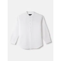 Blue Giraffe Boys Band Collar Full Sleeve Solid White Shirt-picture-24