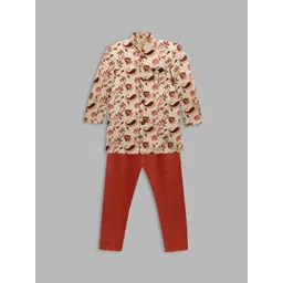 Blue Giraffe Boys Beige & Red Sherwani Set-picture-28