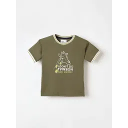 Blue Giraffe Boys Green Cotton Printed T-Shirt-picture-28
