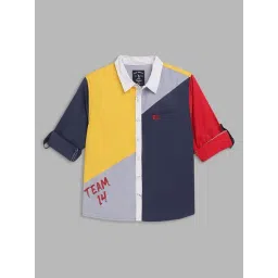 Blue Giraffe Boys Multicolor Cotton Color Block Pattern Shirt-picture-21