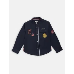Blue Giraffe Boys Navy Blue Regular Fit Solid Applique Casual Shirt-picture-18
