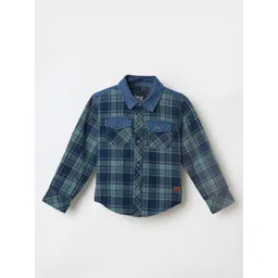 Blue Giraffe Boys Tartan Checks Spread Collar Pure Cotton Casual Regular Fit Shirt-picture-12