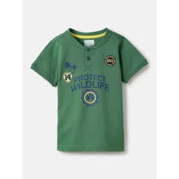 Blue Giraffe Boys Typography Printed Henley Neck Cotton T-shirt-picture-19