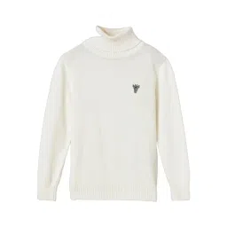 BLUE GIRAFFE Boys White Cotton Solid High Neck Sweater-picture-16