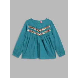 Blue Giraffe Floral Embroidered Cotton Top-picture-51