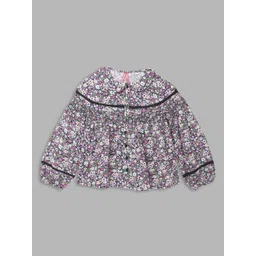 Blue Giraffe Floral Print Peter Pan Collar Cape Sleeve Cotton Top-picture-23