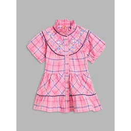 Blue Giraffe Girls Checked Mock Neck A-Line Cotton Dress-picture-18