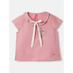 Blue Giraffe Girls Floral Embroidered Peter Pan Collar Cotton Top-picture-13