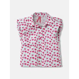 Blue Giraffe Girls Floral Print Flutter Sleeve Cotton Top image 1
