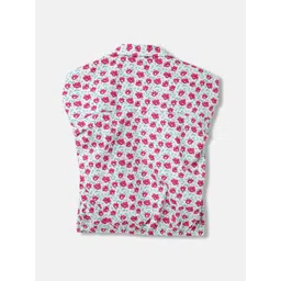 Blue Giraffe Girls Floral Print Flutter Sleeve Cotton Top image 3