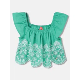 Blue Giraffe Girls Floral Printed Flutter Sleeve Cotton Blouson Top-picture-30