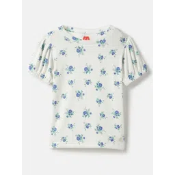 Blue Giraffe Girls Floral Printed Puff Sleeves T-shirt-picture-31