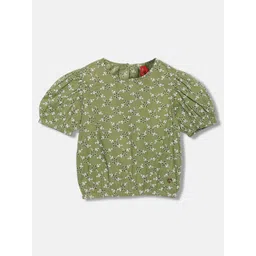 Blue Giraffe Girls Floral Printed Puffed Sleeves Pure Cotton Blouson Top-picture-39