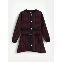 Blue Giraffe Girls Maroon Textured Round Neck Dress-picture-36