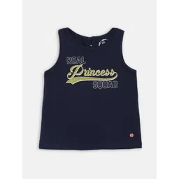 Blue Giraffe Girls Navy Blue Printed Tank Pure Cotton Top-picture-34