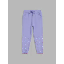 Blue Giraffe Girls Purple Cotton Solid Trackpant-picture-43
