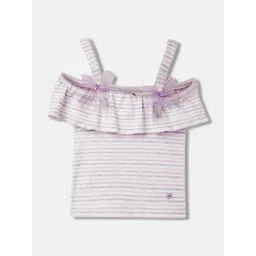 Blue Giraffe Girls Striped Cold-Shoulder Cotton Top-picture-12