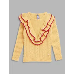 Blue Giraffe Girls Yellow Cotton Self Full Sleeves Sweater-picture-16