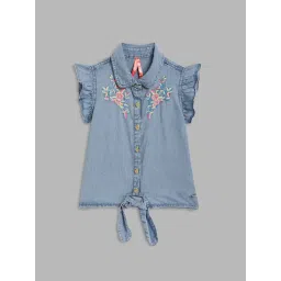 Blue Giraffe Kids Blue Cotton Embroidered Top-picture-45