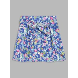 Blue Giraffe Kids Blue Cotton Floral Print Skirt-picture-23