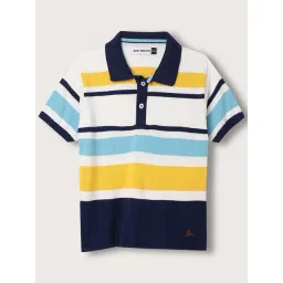 Blue Giraffe Kids Multicolor Cotton Striped Polo T-Shirt-picture-38