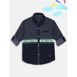 Blue Giraffe Kids Navy Cotton Printed Shirt-picture-22