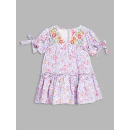 Blue Giraffe Kids Pink & Purple Cotton Floral Print Dress-picture-21