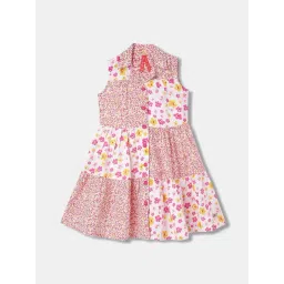 Blue Giraffe Kids Pink & White Cotton Floral Print Dress-picture-24