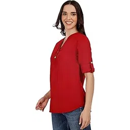 blue ronin Stylish Western Official Formal Shirts for Women Regular fit Shirts for Women||Solid Pattern Mandarin Collar Long Sleeve Shirts-picture-37