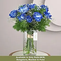 Blue Shade Roses In Glass Vase-picture-20