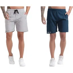 blue star shark Pack of 2 Solid Men Grey, Green Casual Shorts-picture-11