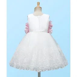 Bluebell Lace Woven Sleeveless Party Dress With Floral Embroidery & Applique - Pink & White image 3