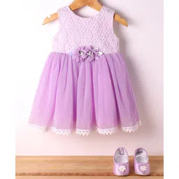 Bluebell Lave Woven Sleeveless Floral Designed Partywear Dress With Booties - Purple-picture-11