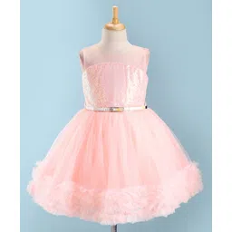 Bluebell Net Sleeveless Sequins Detailing Party Frock - Peach-picture-28