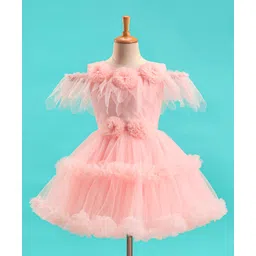 Bluebell Net Woven Sleeveless Party Dress  with Floral Corsage - Peach-picture-15