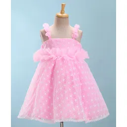 Bluebell Woven Sleeveless Party Frock With Floral Applique & Embroidery - Pink-picture-21