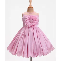 Bluebell Woven Sleeveless Solid ColourParty Frock with Floral Corsage - Pink-picture-14