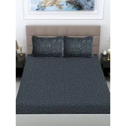 BLUEDOT Grey Floral 300 TC King Bedsheet with 2 Pillow Covers-picture-24
