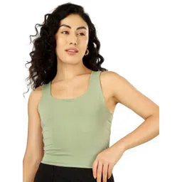 BLUEFICUS Women Solid Sleeveless Green Tank Top-picture-39