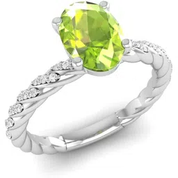 bluejwel August - Peridot BlueJwel's Solitaire Oval Peridot Ring with CZ Diamond Accents Sterling Silver Cubic Zirconia, Peridot Sterling Silver Plated Ring-picture-21