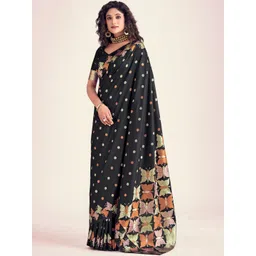 BlueRang Floral Woven Design Jacquard Silk Banarasi Saree-picture-30