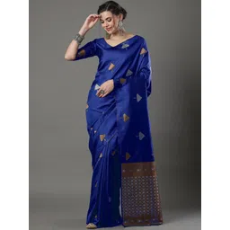 BlueRang Geometric Woven Design Zari Banarasi Saree with Blouse Piece-picture-17