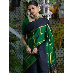 BlueRang Women Green Embllished Jacquard Silk Banarasi Saree-picture-18