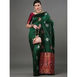 BlueRang Woven Design Zari Jacquard Silk Banarasi Saree With Unstiched Blouse Piece-picture-37