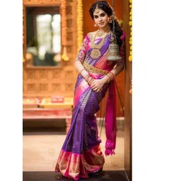 BlueRang Woven Design Zari Silk Blend Banarasi Saree-picture-33