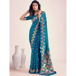 BlueRang Woven Design Zari Silk Blend Banarasi Saree-picture-19