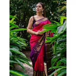 BlueRang Woven Design Zari Silk Blend Banarasi Saree With Blouse-picture-25
